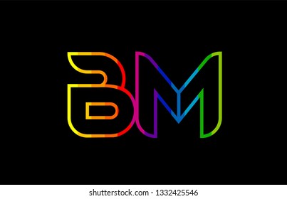 rainbow color colored colorful alphabet letter bm b m logo combination design suitable for a company or business