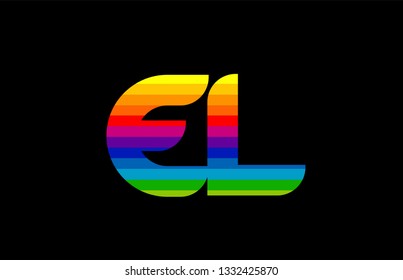 rainbow color colored colorful alphabet letter el e l logo combination design suitable for a company or business