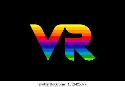 rainbow color colored colorful alphabet letter vr v r logo combination design suitable for a company or business