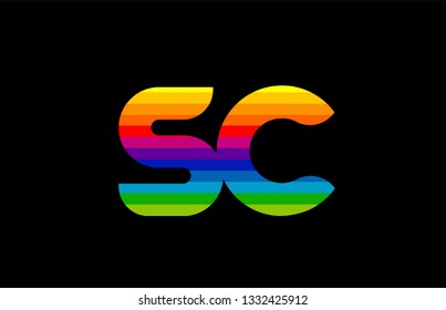 rainbow color colored colorful alphabet letter sc s c logo combination design suitable for a company or business