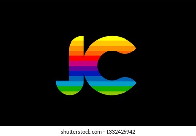 rainbow color colored colorful alphabet letter jc j c logo combination design suitable for a company or business