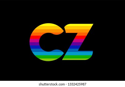 rainbow color colored colorful alphabet letter cz c z logo combination design suitable for a company or business