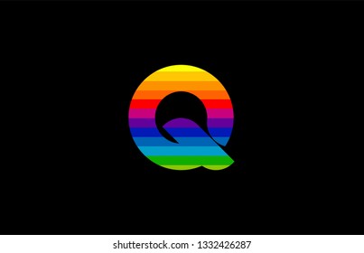 rainbow color colored colorful alphabet letter q logo design suitable for a company or business