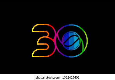 rainbow color colored colorful number 30 logo design suitable for a company or business