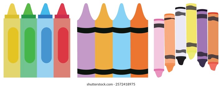 Rainbow color crayon wax pencil and wood pencil set for children. Color pencils of drawing and design element.