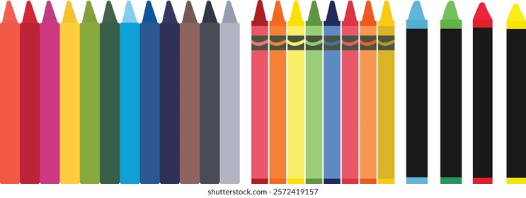 Rainbow color crayon wax pencil and wood pencil set for children. Color pencils of drawing and design element.