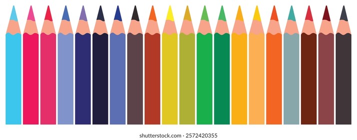 Rainbow color crayon wax pencil and wood pencil set for children. Color pencils of drawing and design element.