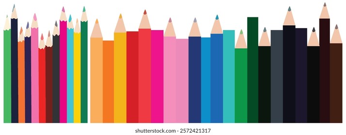 Rainbow color crayon wax pencil and wood pencil set for children. Color pencils of drawing and design element.