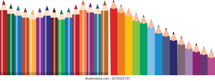 Rainbow color crayon wax pencil and wood pencil set for children. Color pencils of drawing and design element.