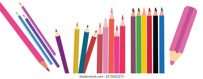 Rainbow color crayon wax pencil and wood pencil set for children. Color pencils of drawing and design element.