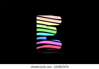 rainbow color design of alphabet letter e with lines stripe as a logo for a company or business