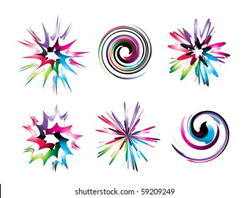 Rainbow Color Design Concept Swirl Icon Set.