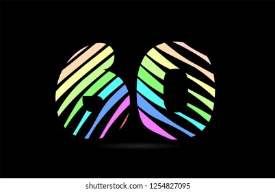 rainbow color design of number 60 sixty with lines stripe as a logo for a company or business
