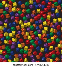 Rainbow Color Dice Seamless Pattern, 3D Illustration