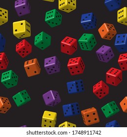 Rainbow Color Dice Seamless Pattern, 3D Illustration