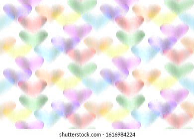 Rainbow color dot hearts pattern. Valentines Day seamless vector background.