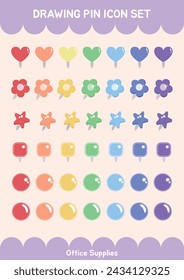 Rainbow Color Drawing Pins thumbtrack Post-it Note Memo Pin Set Pushpin Reminder Office Supplies Elements Stationery Vector Illustration