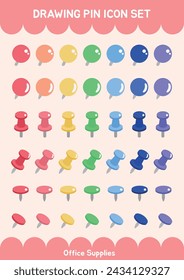 Rainbow Color Drawing Pins thumbtrack Post-it Note Memo Pin Set Pushpin Reminder Office Supplies Elements Stationery Vector Illustration