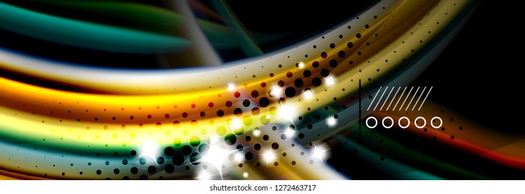 Afiche del flujo de las líneas de oleaje de color arcoiris. Vector de onda Diseño de formas líquidas