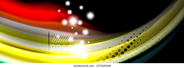 Rainbow color fluid wave lines flow poster. Wave vector Liquid shapes design