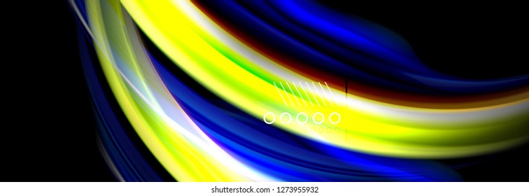 Afiche del flujo de las líneas de oleaje de color arcoiris. Vector de onda Diseño de formas líquidas