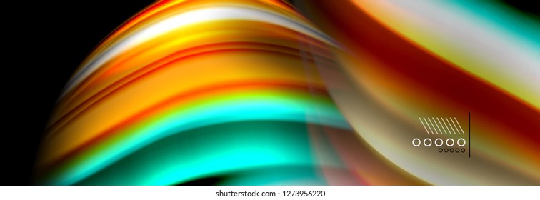 Afiche del flujo de las líneas de oleaje de color arcoiris. Vector de onda Diseño de formas líquidas