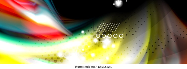 Afiche del flujo de las líneas de oleaje de color arcoiris. Vector de onda Diseño de formas líquidas