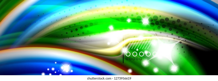 Rainbow color fluid wave lines flow poster. Wave vector Liquid shapes design