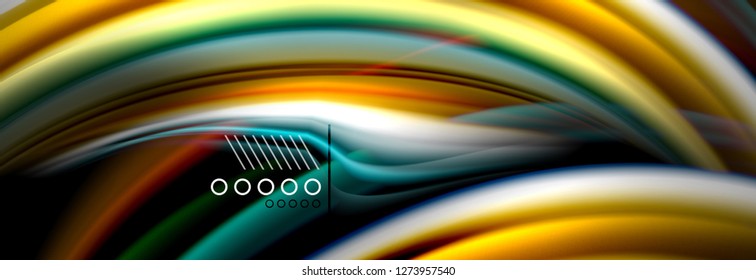 Afiche del flujo de las líneas de oleaje de color arcoiris. Vector de onda Diseño de formas líquidas