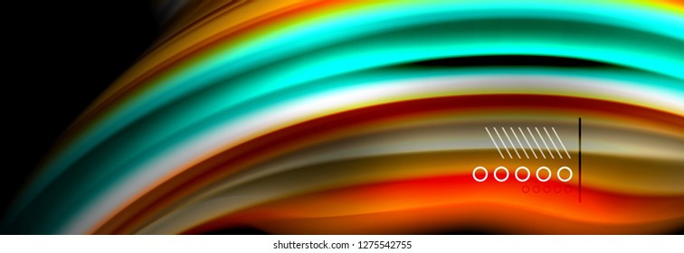Afiche del flujo de las líneas de oleaje de color arcoiris. Vector de onda Diseño de formas líquidas