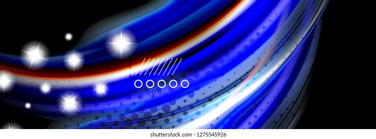 Afiche del flujo de las líneas de oleaje de color arcoiris. Vector de onda Diseño de formas líquidas
