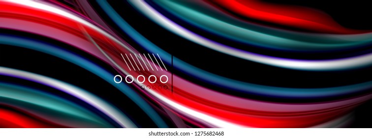 Afiche del flujo de las líneas de oleaje de color arcoiris. Vector de onda Diseño de formas líquidas