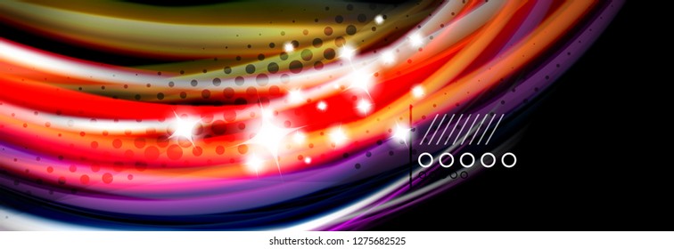 Afiche del flujo de las líneas de oleaje de color arcoiris. Vector de onda Diseño de formas líquidas