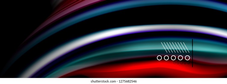 Afiche del flujo de las líneas de oleaje de color arcoiris. Vector de onda Diseño de formas líquidas