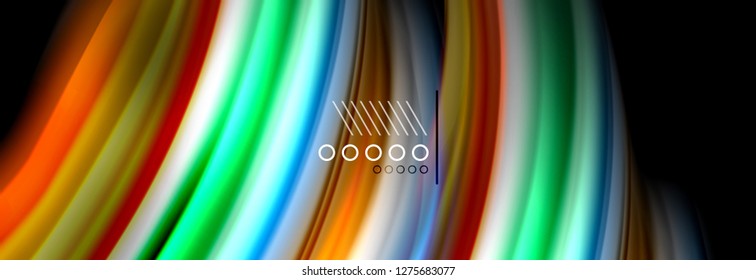 Afiche del flujo de las líneas de oleaje de color arcoiris. Vector de onda Diseño de formas líquidas