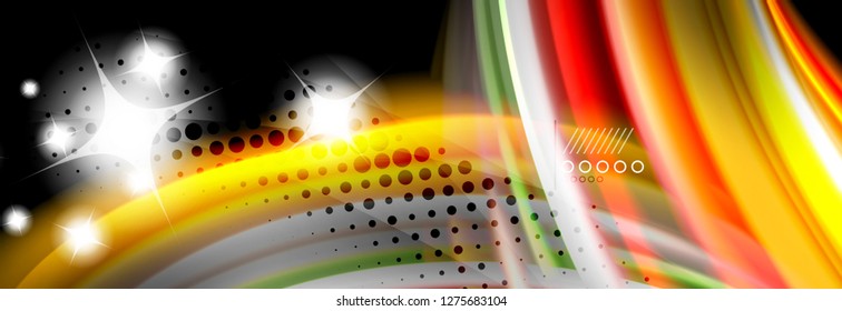 Rainbow color fluid wave lines flow poster. Wave vector Liquid shapes design