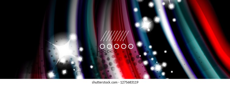 Afiche del flujo de las líneas de oleaje de color arcoiris. Vector de onda Diseño de formas líquidas