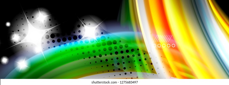 Rainbow color fluid wave lines flow poster. Wave vector Liquid shapes design