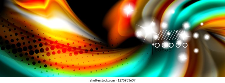 Rainbow color fluid wave lines flow poster. Wave vector Liquid shapes design