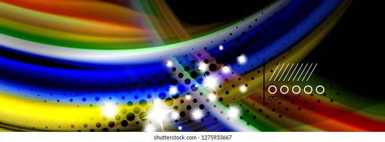 Afiche del flujo de las líneas de oleaje de color arcoiris. Vector de onda Diseño de formas líquidas