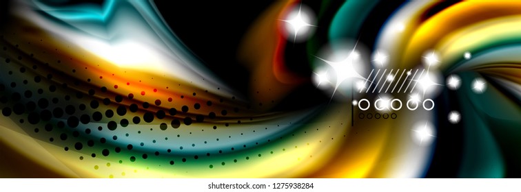 Rainbow color fluid wave lines flow poster. Wave vector Liquid shapes design