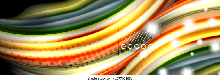 Afiche del flujo de las líneas de oleaje de color arcoiris. Vector de onda Diseño de formas líquidas