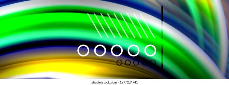Afiche del flujo de las líneas de oleaje de color arcoiris. Vector de onda Diseño de formas líquidas
