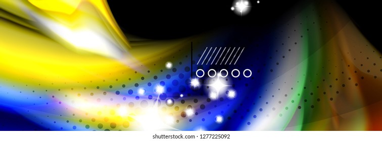 Afiche del flujo de las líneas de oleaje de color arcoiris. Vector de onda Diseño de formas líquidas