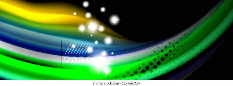 Rainbow color fluid wave lines flow poster. Wave vector Liquid shapes design