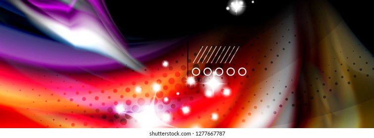 Afiche del flujo de las líneas de oleaje de color arcoiris. Vector de onda Diseño de formas líquidas