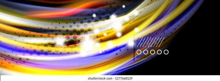 Afiche del flujo de las líneas de oleaje de color arcoiris. Vector de onda Diseño de formas líquidas