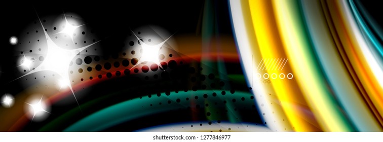 Rainbow color fluid wave lines flow poster. Wave vector Liquid shapes design