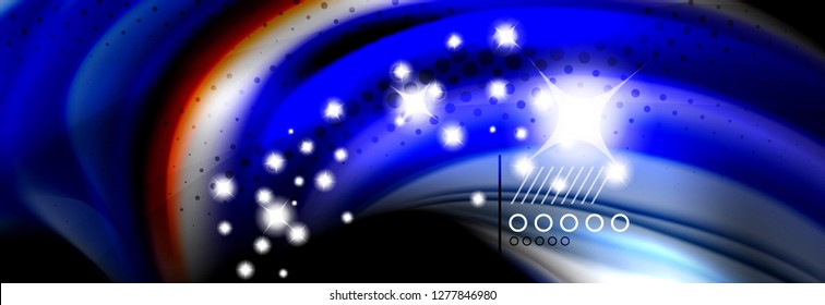 Afiche del flujo de las líneas de oleaje de color arcoiris. Vector de onda Diseño de formas líquidas