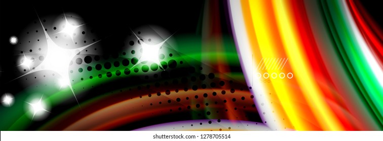 Rainbow color fluid wave lines flow poster. Wave vector Liquid shapes design